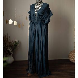 Vici-ANIKA BUTTON DOWN RUFFLE MAXI DRESS ocean dip